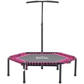 48" Adult Hexagon Rebounder Trampoline Fitness Bungee Jumping Cardio Trainer Outdoor Bouncer Jumper Adjustable Bar Pink (Option: Pink and Black-1090x660x130 mm)