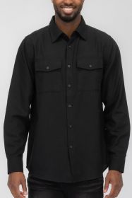 Weiv Mens Solid Flannel Shirt (Color: Black, size: S)
