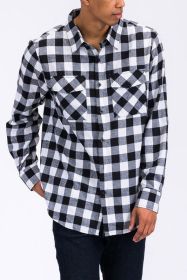 Regular Fit Checker Plaid Flannel Long Sleeve (Color: BLACK WHITE, size: S)