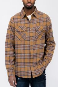 LONG SLEEVE FLANNEL FULL PLAID CHECKERED SHIRT (Color: MOCHA SKY, size: 3XL)
