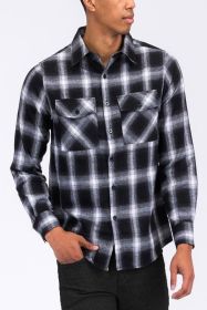 FULL PLAID CHECKERED FLANNEL LONG SLEEVE (Color: BLACK WHITE, size: 3XL)