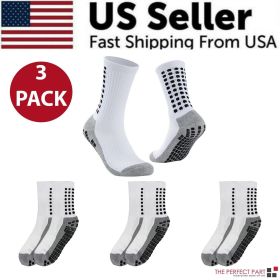 3 Pair Sport Socks Anti Slip W/ Grip Soccer Men Football Basketball Sock Premium (Color: White, Sock Size: Mens 6-12, Women 7-13)