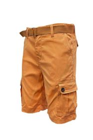 Weiv Mens Belted Cargo Shorts with Belt (Color: RUST, size: L)