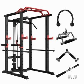 Multi-functional Power Cage, Home Adjustable Pullup Squat Rack 1000Lbs Capacity Comprehensive Fitness Barbell Rack with Gym accessories (Color: as Pic)