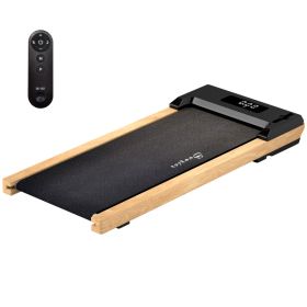 2.5HP Walking Pad, Wood Under Desk Treadmill with Remote Control, Transport Wheels and LED Display for Home Gym Office (Option: Black, Natural-1270x595x145 mm)